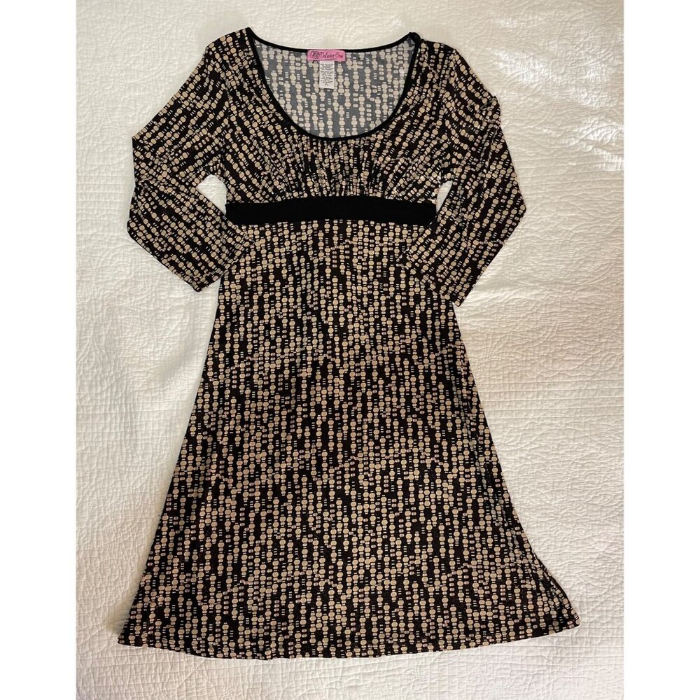 Empire Waist VTG Chic Retro Geometric Polka Dot Pattern Sz L Boho Glam A-line